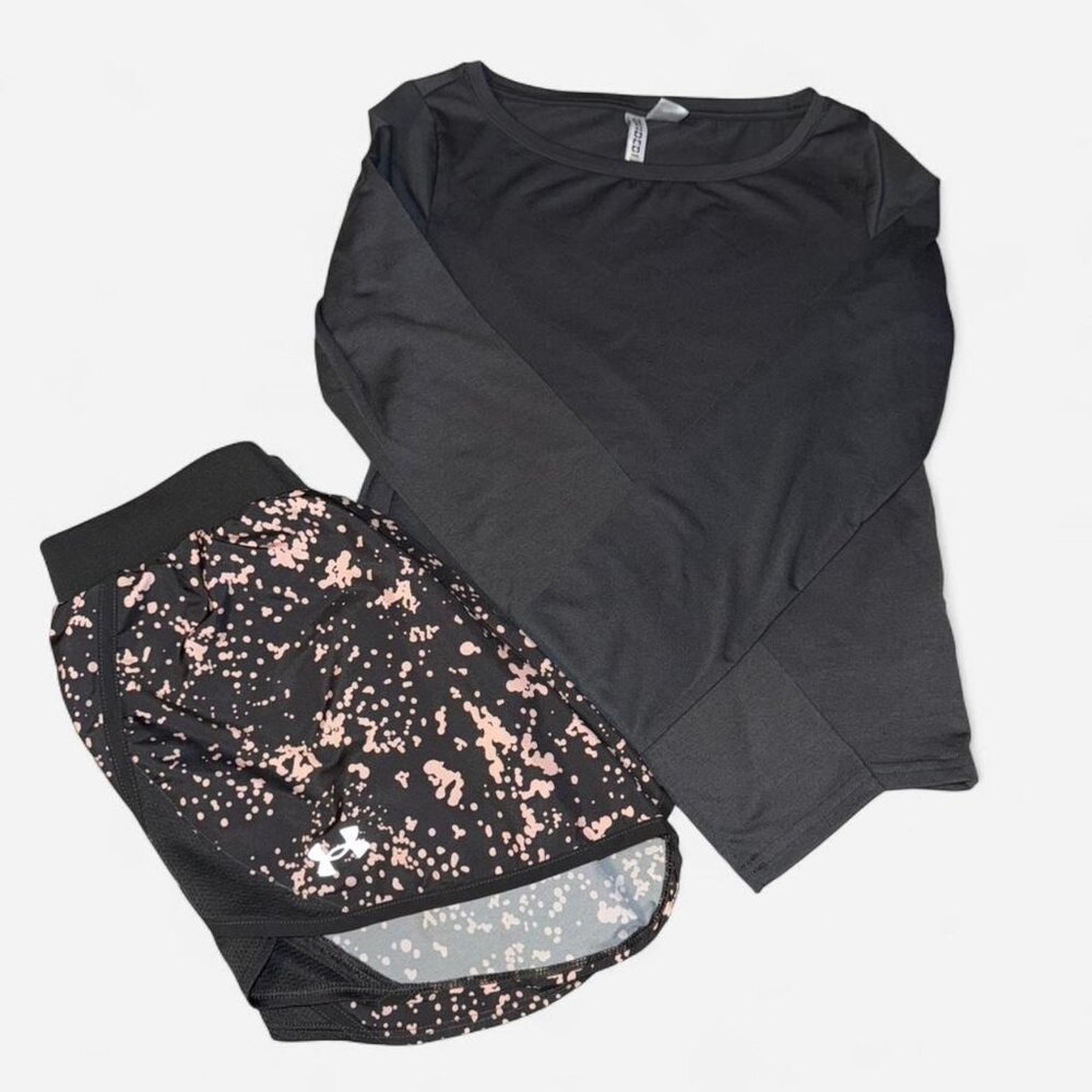 Set of Grey XS Long Sleeve "DIVIDED" Shirt & Grey XS Under Armour Running Shorts